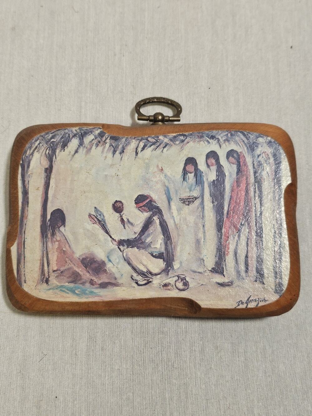 Ted De Grazia - Medicine Man Print On Wood Plaque 4"x5" - VTG